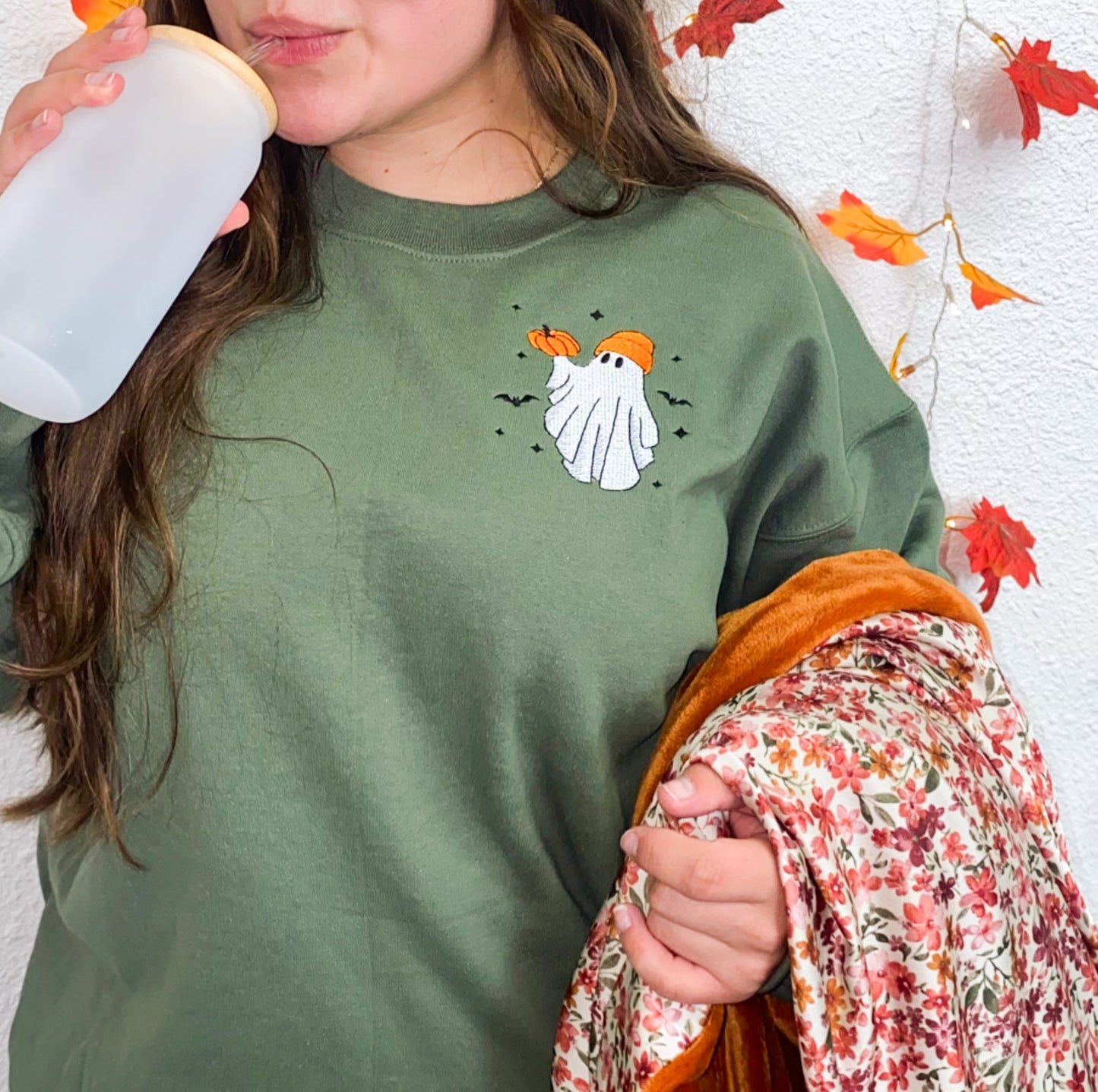 Ghosting you pumpkin EMBROIDERED crew neck