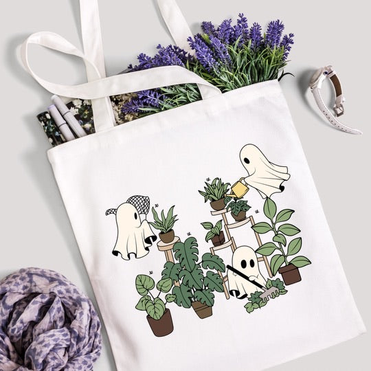 Boo-tifully cute ghost plants tote bag