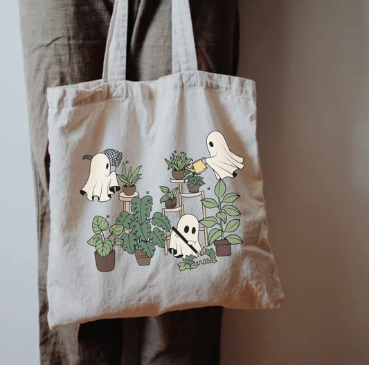 Boo-tifully cute ghost plants tote bag