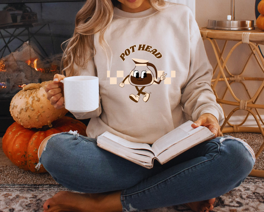 Embracing sweater weather with my favorite coffee pot head crew neck! 💛☕️